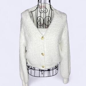 Willow & Wind Fuzzy Eyelash Knit Cropped Cardigan - White - Size XS